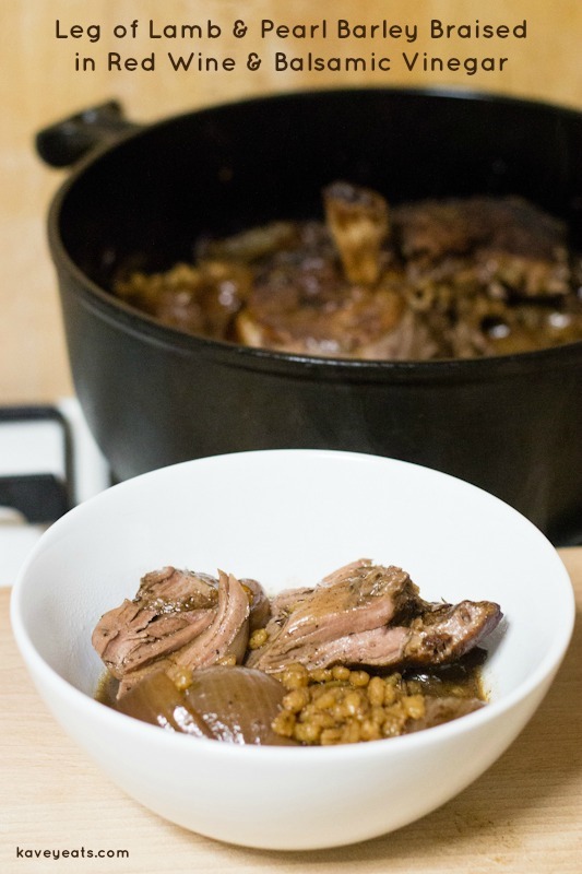 Leg of Lamb and Pearl Barley Braised in Red Wine and Balsamic Vinegar on Kavey Eats (2)