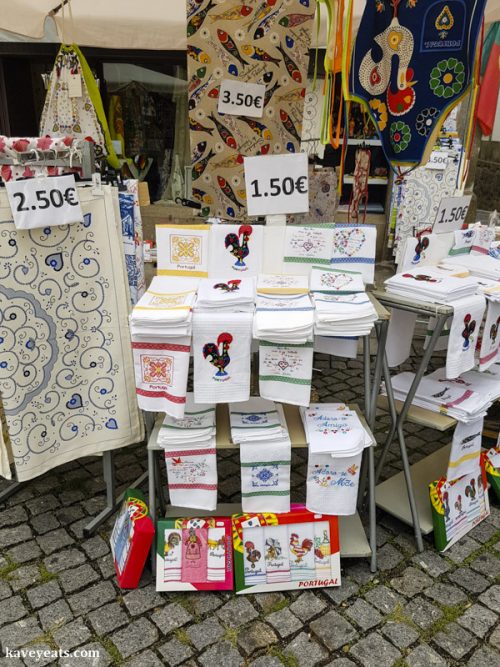 Portuguese embroidery items on sale at a souvenir stand in Braga