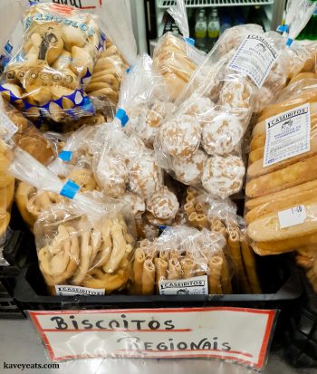 Bags of local biscuits on sale in A Pérola do Bolhão delicatessen in Porto, Portugal