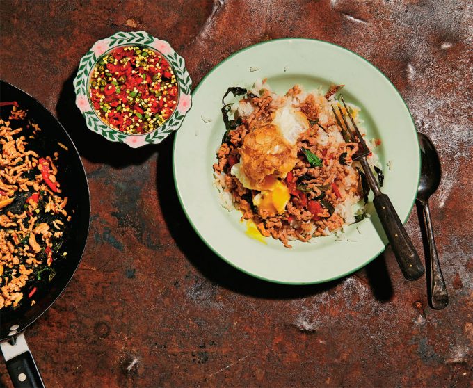 Pad Krapow Moo (Pork Stir-fried with Holy Basil) - a delicious Thai dish, recipe from Kay Plunkett-Hogge's cookbook, Baan: Recipes and Stories from my Thai Home