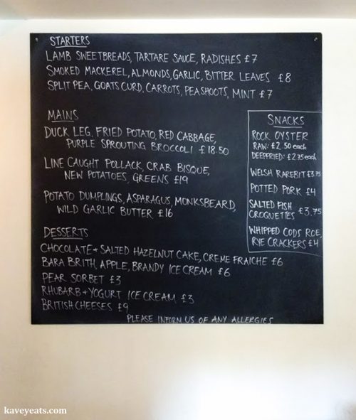 Daily menu on blackboard at The Black Bear Inn, a gastropub