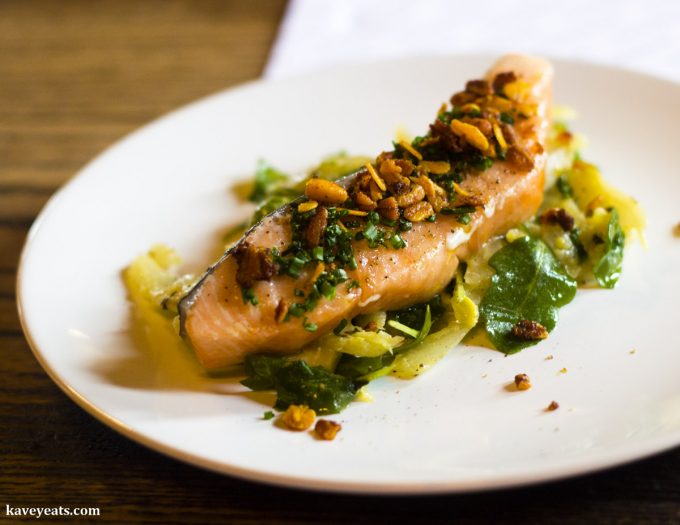 Seared salmon with braised fennel and lemon at The Hardwick