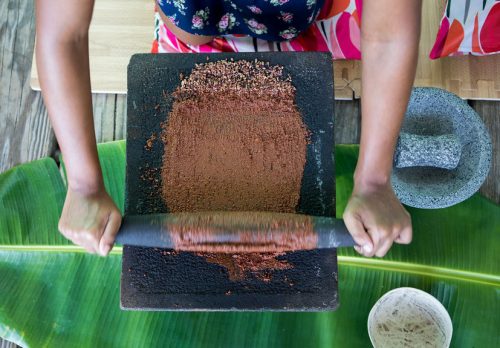 Making chocolate the traditional Mexican way at Grenada Chocolate Festival