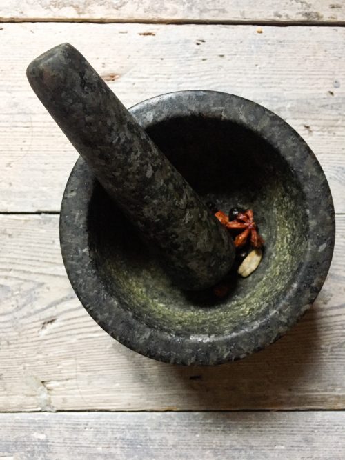 Mortar and pestle with spices