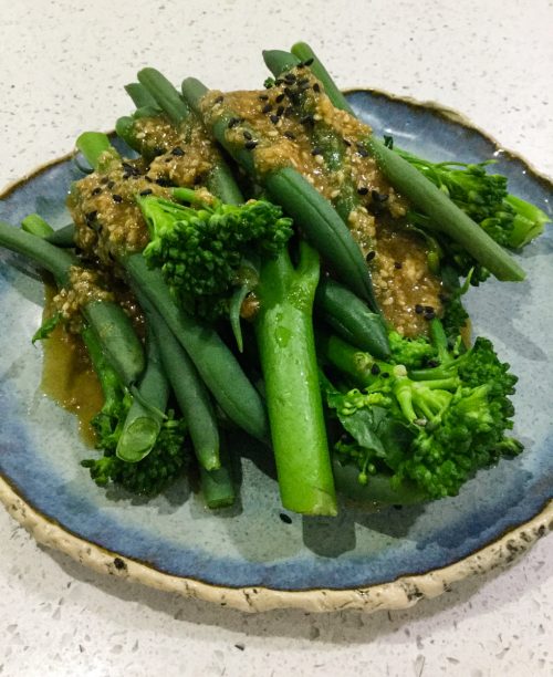 Simmered Green Vegetables with Sesame Dressing from Tim Anderson's Japaneasy cookbook