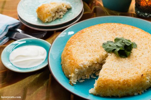 Persian Tahcheen-e morgh (Baked Yoghurt Rice with Chicken)