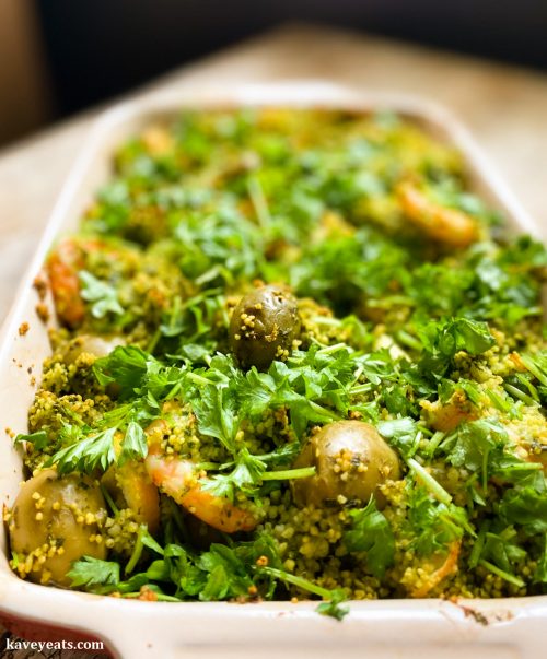 Green couscous with prawns from Roasting Pan Suppers