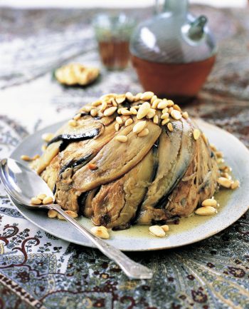 Rice with aubergine (maklubeh bajinjan)