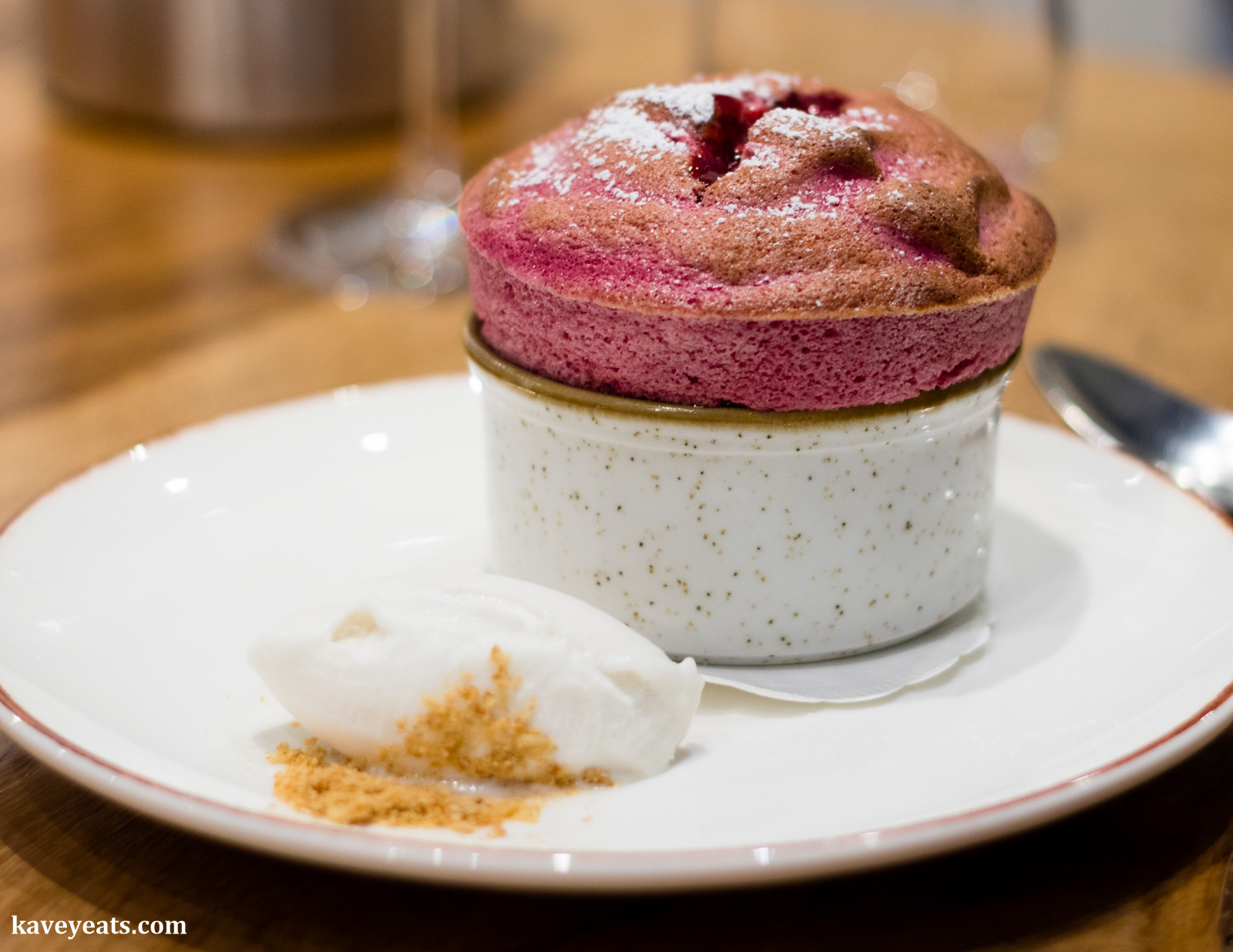 The Shed Souffle (Raspberry with Parma Violet Ice Cream)
