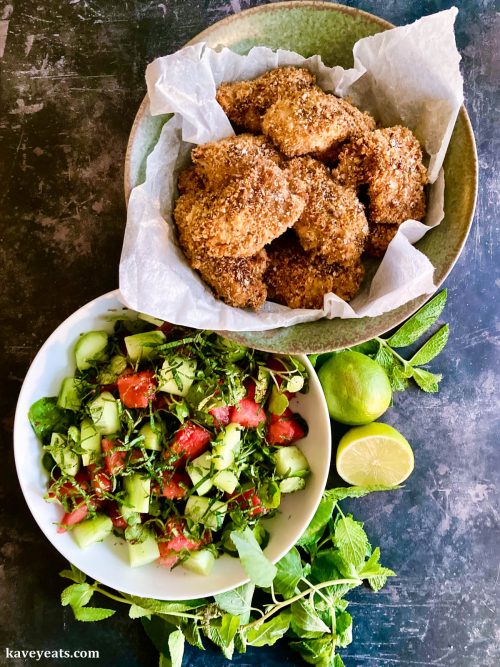 Buttermilk chicken and sour watermelon salad