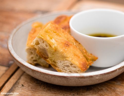 Garlic and sea salt foccacia with olive oil and balsamic 