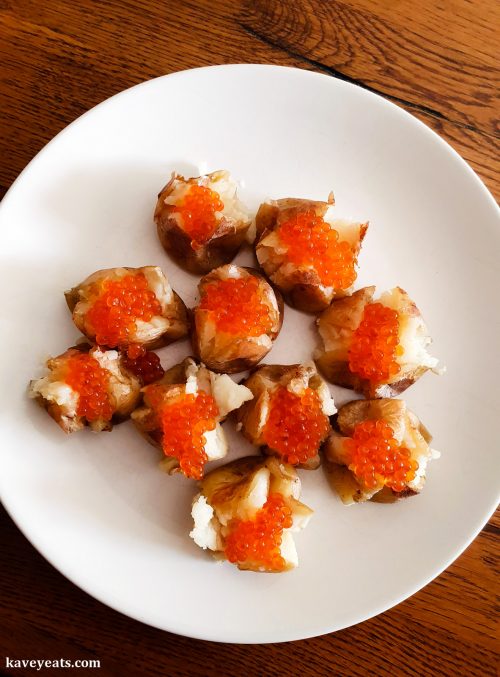 Baked New Potatoes with Butter and Salmon Trout Roe