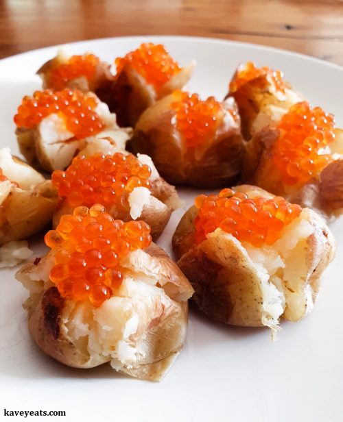 Baked New Potatoes with Butter and Salmon Trout Roe