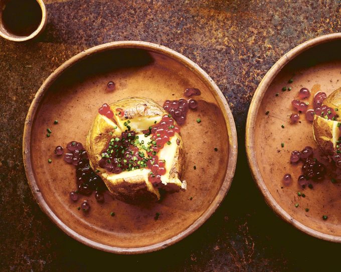 Baked Potatoes with Butter and Salmon Roe