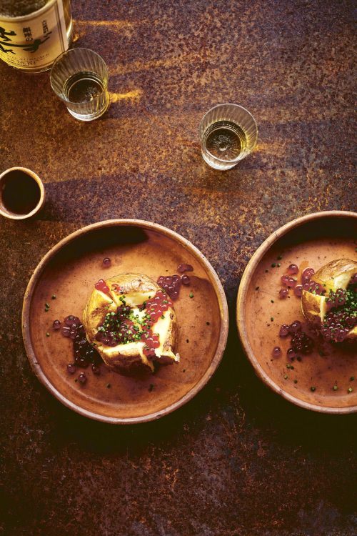 Baked Potatoes with Butter and Salmon Roe