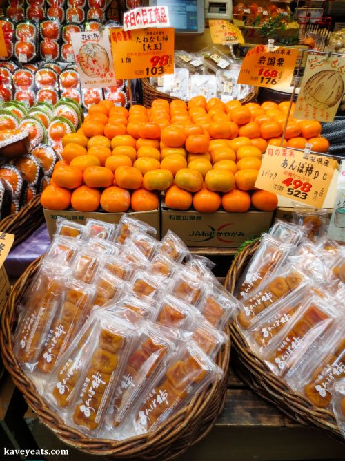 Fresh and dried persimmon fruit in Japan