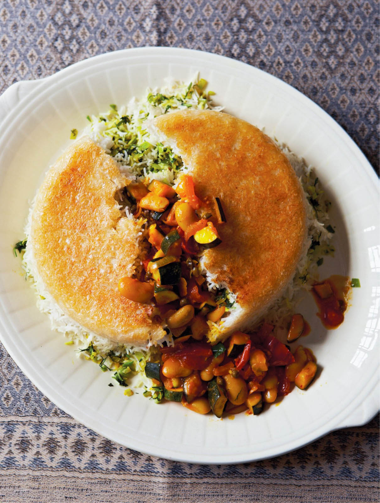 Herby rice with saffron vegetables