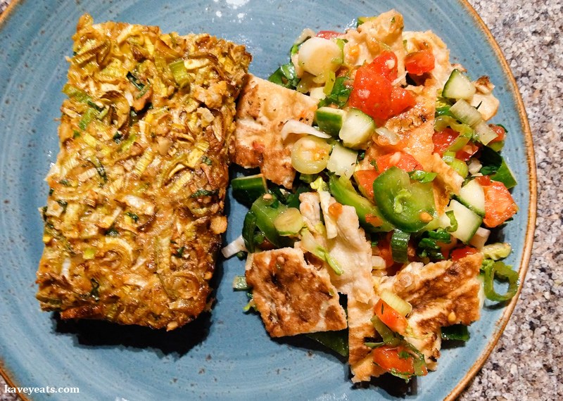 Fattoush and Leek and walnut eggeh