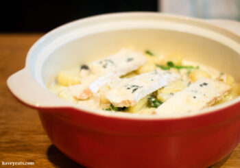 Baked Gnocchi with Purple Sprouting Broccoli and Perl Las Blue Cheese