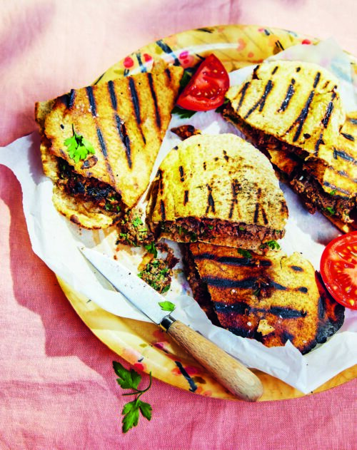 Griddled pita stuffed with sumac-spiced meat