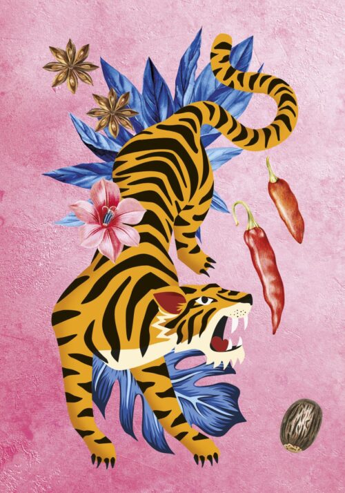 Beautiful tiger illustration from The Nutmeg Trail by Eleanor Ford