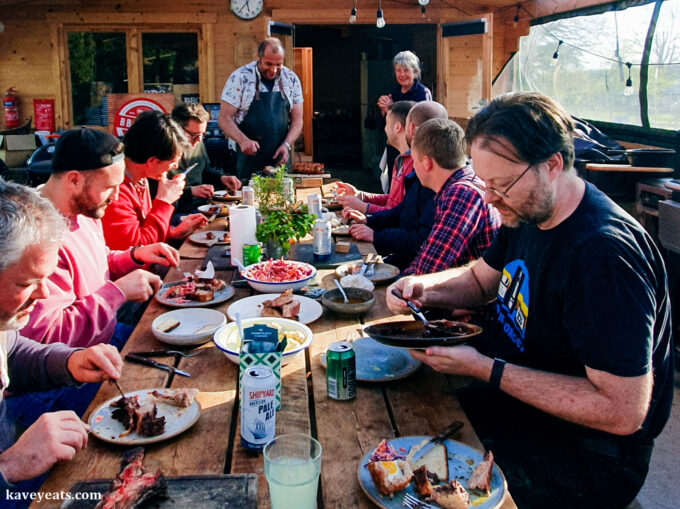 End of the class is all about eating at Marcus Bawdon's Country Wood Smoke UK BBQ School (Kavey Eats)