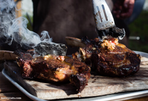 Melting marrowbone over tomahawk steaks - - Marcus Bawdon's Country Wood Smoke UK BBQ School (Kavey Eats)