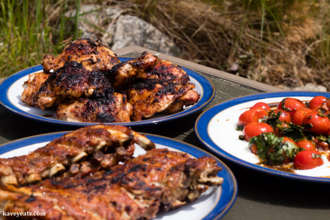 Piri Pri Chicken Thighs (Ribs and Tomatoes also shown)