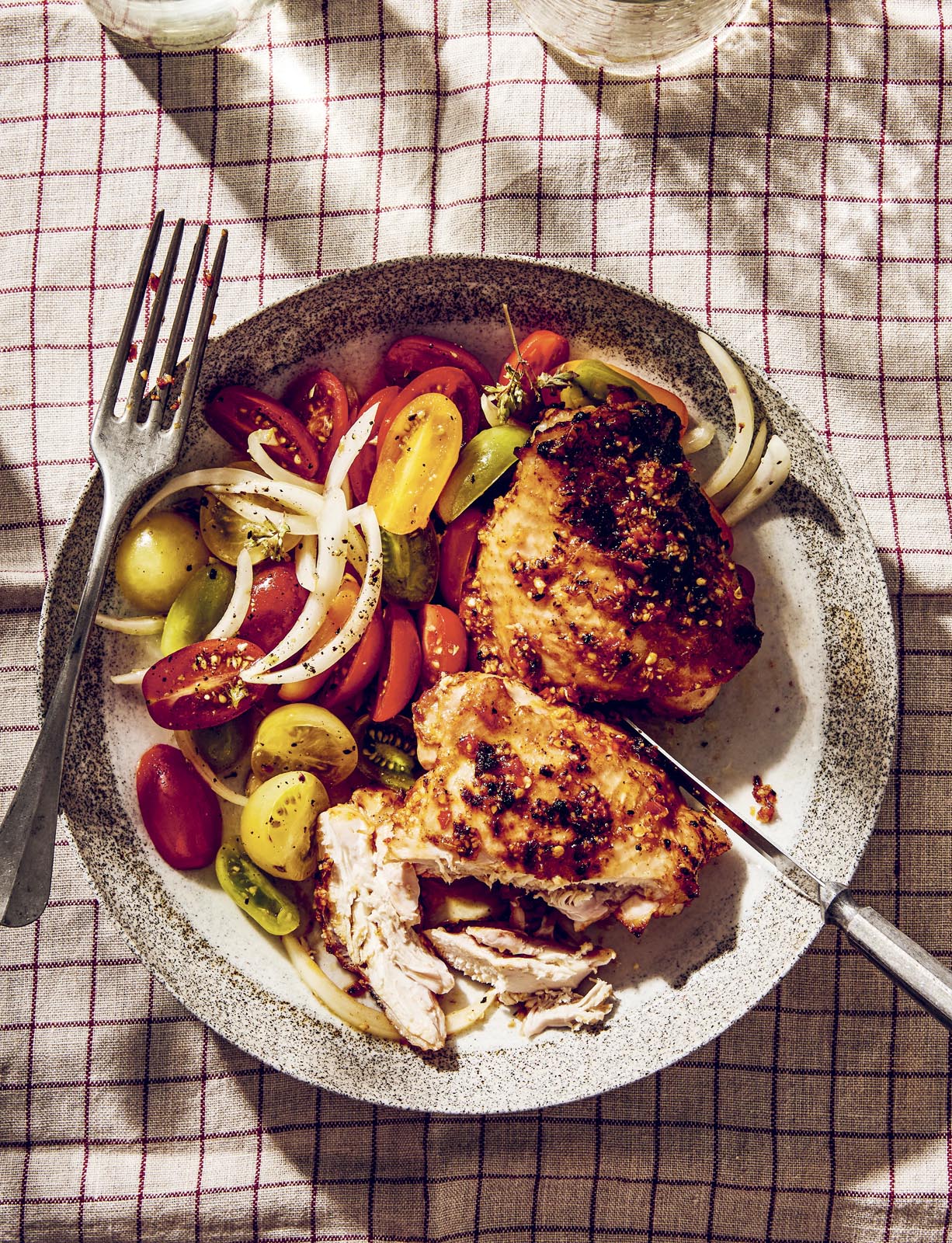 Piri Pri Chicken Thighs with Tomato and Onion Salad