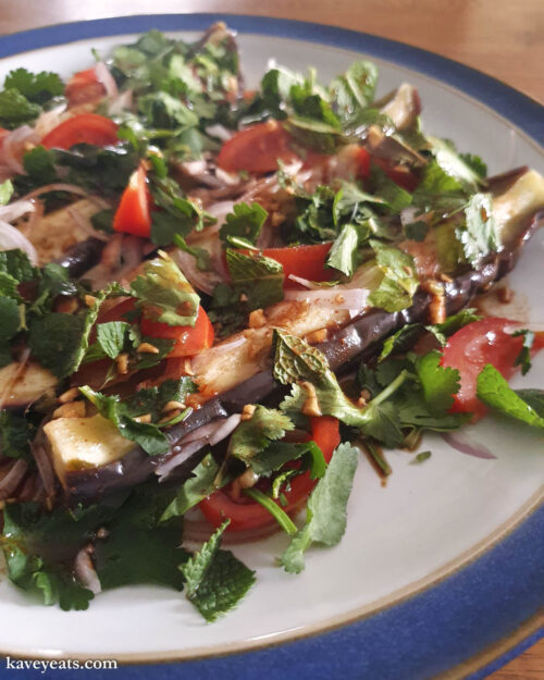 Home cooked Steamed Aubergine with Smoky Lime and Fish Sauce