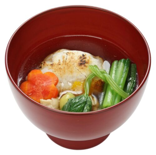 Sumashi-jiru zouni (soup with mochi rice cake)