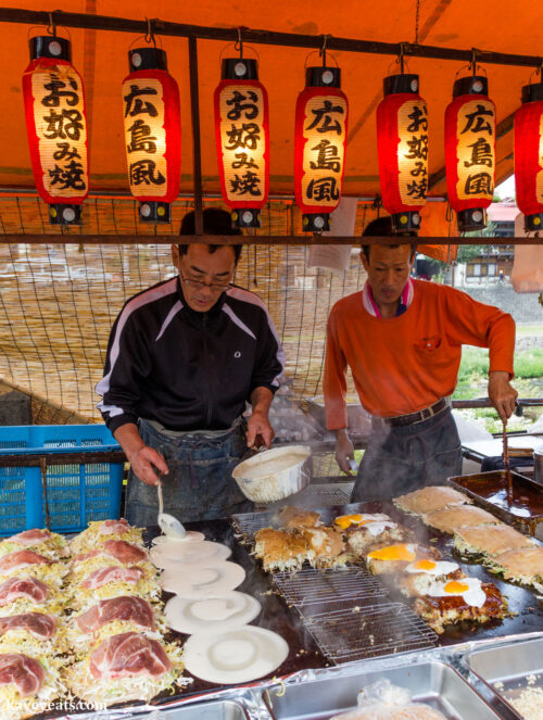 Okonomiyaki stall at food market